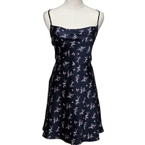 Abercrombie & Fitch Dress Womens Small Navy Blue Floral Satin Slip Strappy New